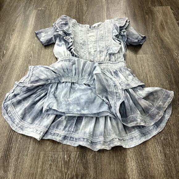 LoveShackFancy Natasha Heritage Mini Dress L Washed Denim Blue Ruffle Lace EUC - Picture 8 of 15